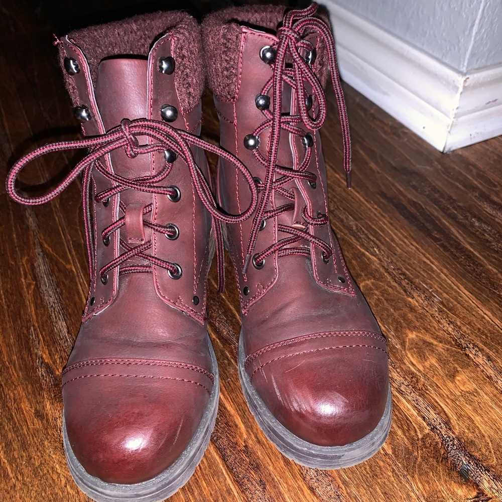 Burgundy Combat Boots